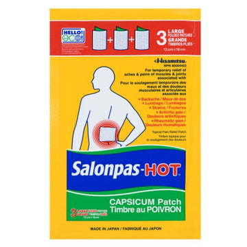 Timbres Salonpas Hot, 13 x 18 cm (pqt/3 pliés) - Exp. 09/2026 Lot AA02T
